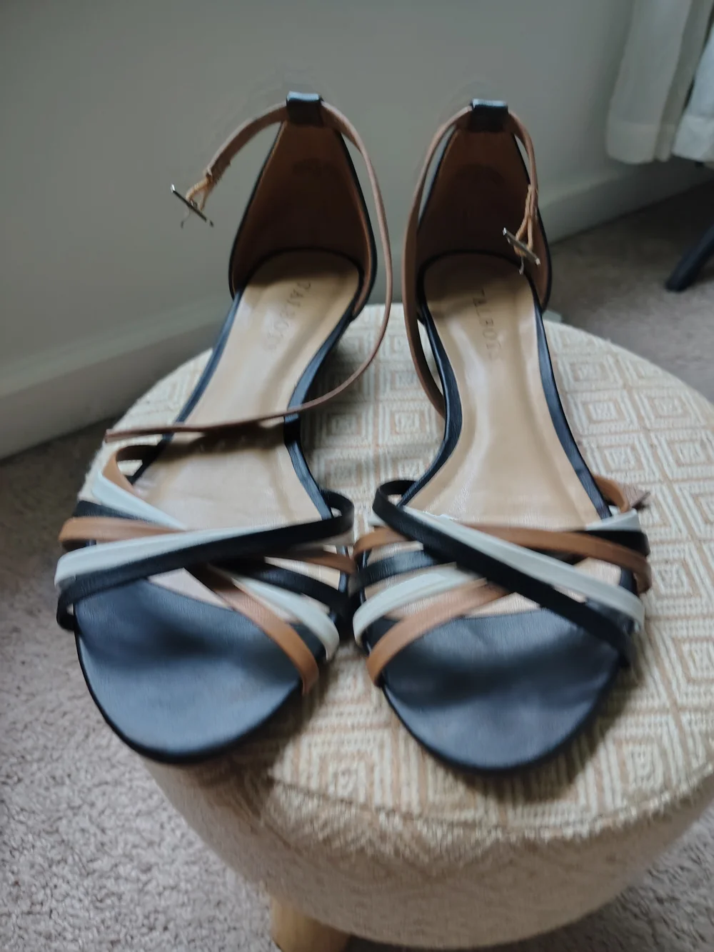 Talbots Black Strappy Wedge Sandals with Neutral Straps